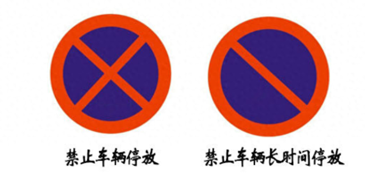 禁止停车的标志是一个蓝底红色的圆圈里面是一个错号,禁止长时间停车