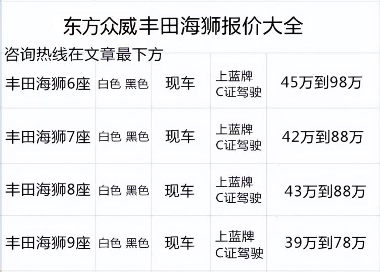 丰田商务车价格图片