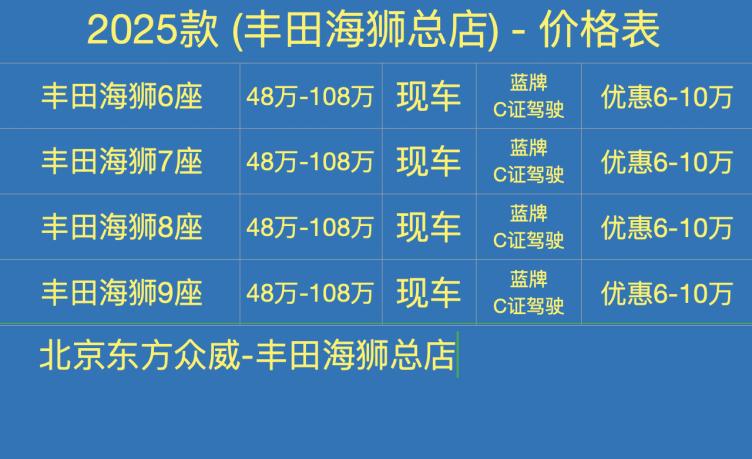 最新款丰田海狮7座价格 裸车版46万